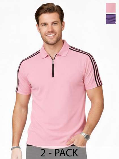 RuledBySun Men Striped Dri-FIT Polo Collar Slim Fit T-shirt