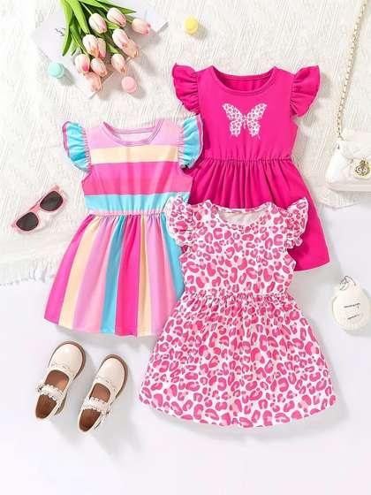 KEESOR Print Flared
                    Sleeve Peplum Dress