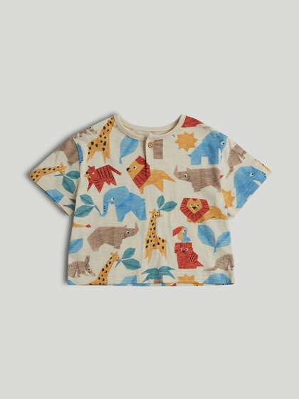 mothercare Boys Floral
                    Printed Pure Cotton Blend Applique T-shirt