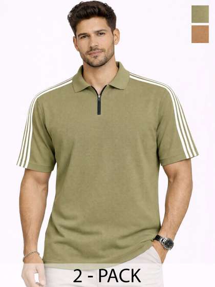 Organic Chics Men Striped Dri-FIT Polo Collar Slim Fit T-shirt