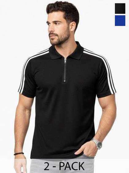 RuledBySun Men Striped Dri-FIT Polo Collar Slim Fit T-shirt