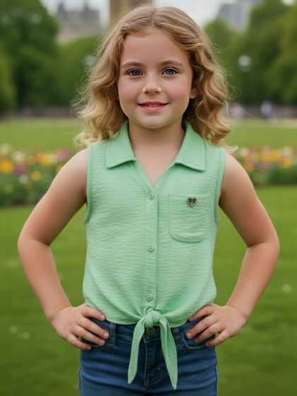 Lei-Chie Girls Solid
                    Sleeveless Shirt Style Top
