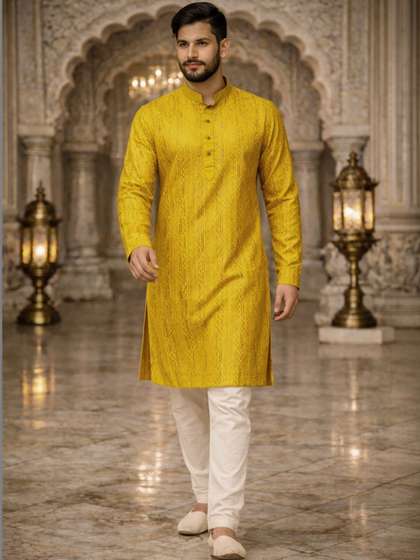 House of Pataudi
                        Embroidered Mandarin Collar Knee Length Straight
                        Kurta