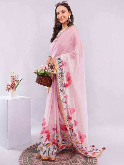 SAMANTHA Floral Pure
                        Linen Saree