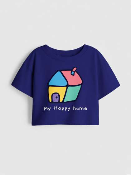 Guugly Wuugly Girls
                    Round Neck Cotton My Happy Home Printed Crop Top