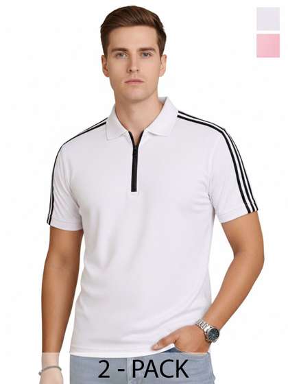 RuledBySun Men Striped Dri-FIT Polo Collar Slim Fit T-shirt