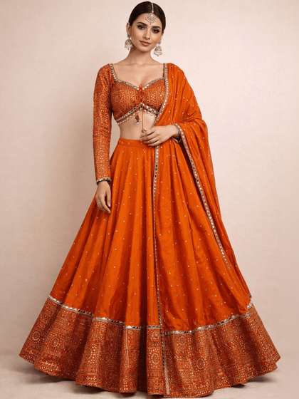 Piludi Women
                        Embroidered Semi-Stitched Lehenga Choli with
                        Dupatta