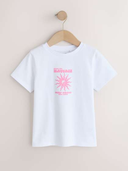NEXT Girls Embossed
                    Typography Sun Graphic Printed Pure Cotton T-shirt