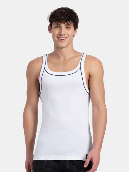 Jockey Combed
                          Cotton Rib Square Neck Gym Vest with Graphic
                          Print-US54