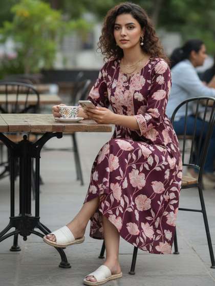 KALINI Floral Print
                        A-Line Midi Dress