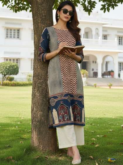 Anouk Women
                        Geometric Printed Block Print Kurta