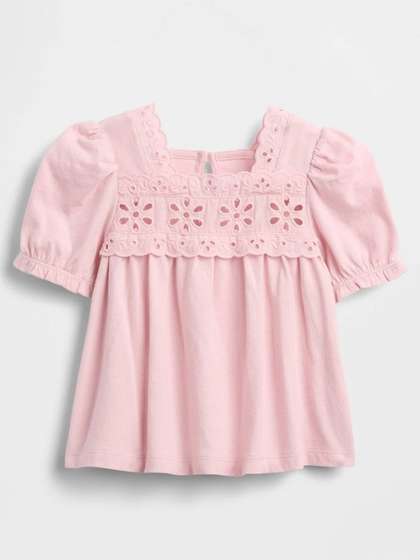 GAP Girls Cut-Work
                    Square Neck Puff Sleeves Peasant Top