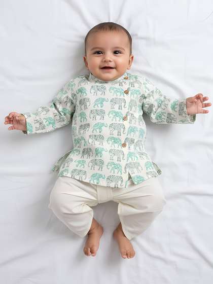 Polka Tots Infants Kids
                    Ethnic Motifs Printed Angrakha Kurta with Dhoti
                    Pants