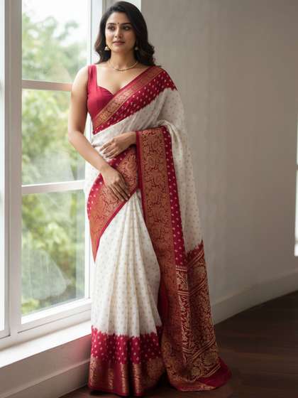 MAGNEITTA Ethnic
                          Motifs Zari Silk Blend Heavy Work Bandhani
                          Saree
