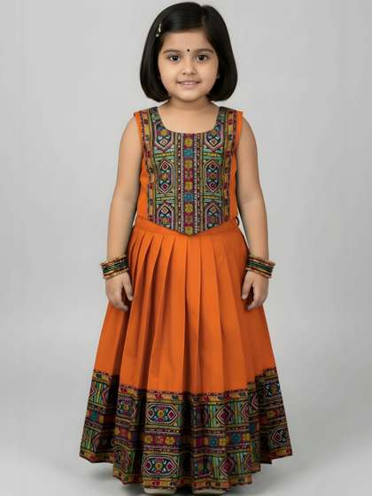 FELIZ THE DESIGNER
                    STUDIO Girls Embroidered Thread Work Ready to Wear
                    Lehenga &