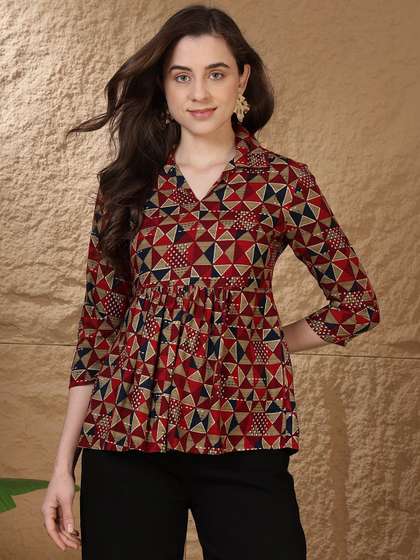 AMOUS Geometric
                        Printed Shirt Collar Kurti