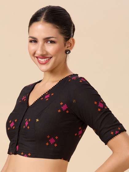 Studio Shringaar
                        Cotton Blend Embroidered Thread Work Saree
                        Blouse
