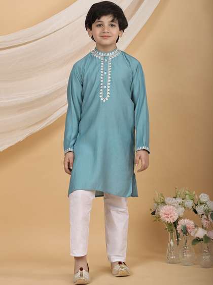 Superminis Boys Ethnic
                      Motifs Embroidered Regular Thread Work Kurta with
                      Pyjamas