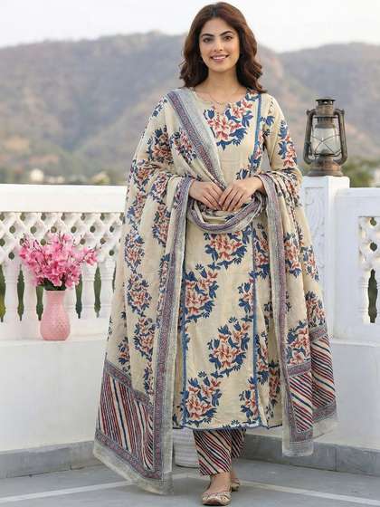 Anouk Women Floral
                          Printed Regular Pure Cotton Kurta with
                          Churidar & With Dupatta