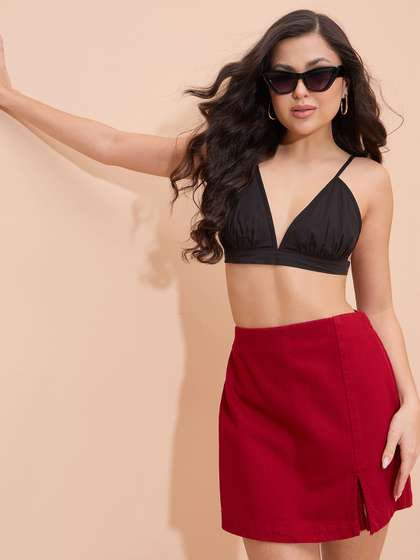 SASSAFRAS Denim Mid
                        Rise Mini Skirts