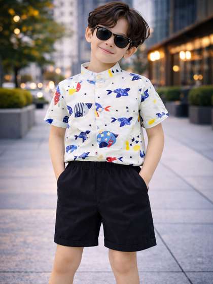 HERE&NOW Unisex
                        Kids Printed Shirt with Shorts