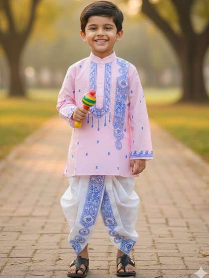 NEW GEN Boys Ethnic
                    Motifs Embroidered Regular Thread Work Kurta with
                    Dhoti Pants