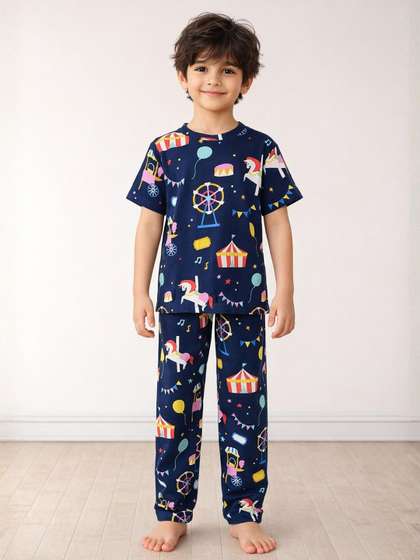 Anthrilo Navy Kids Boys
                    Carnival Circus Short Sleeve Cotton Night Suit