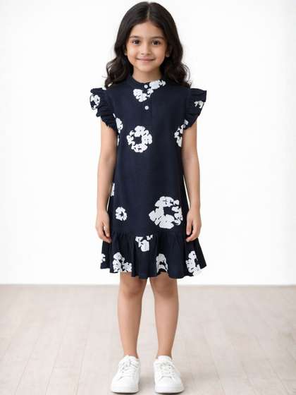 Anthrilo Print Flared
                    Sleeve Ruffled Fit & Flare Dress