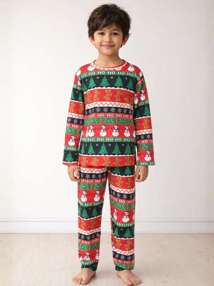 Anthrilo Red Kids Boys
                    Christmas Red Long Sleeve Cotton Night Suit