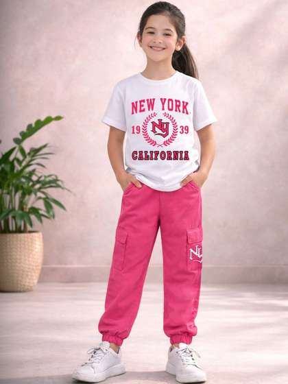 HERE&NOW Girls
                    Printed T-Shirt & Cargo Jogger Set