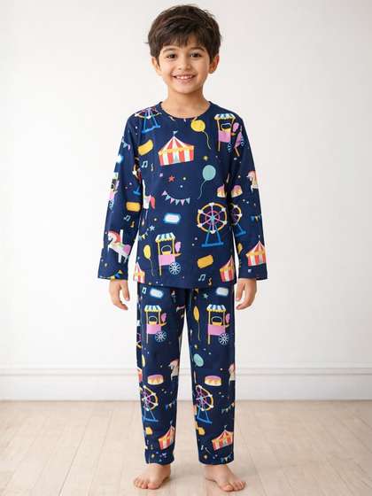 Anthrilo Blue Kids Boys
                    Carnival Circus Long Sleeve Cotton Night Suit