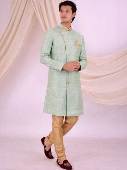 Desibutik Floral
                        Woven Design Mandarin Collar Sherwani With
                        Pyjama