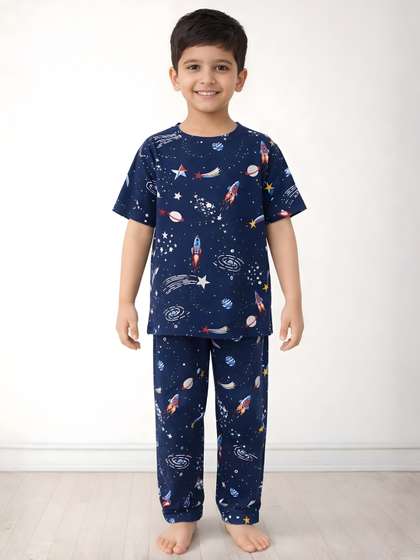 Anthrilo Blue Kids Boys
                    Solar Dreams Print Short Sleeve Cotton Night Suit
                    Set