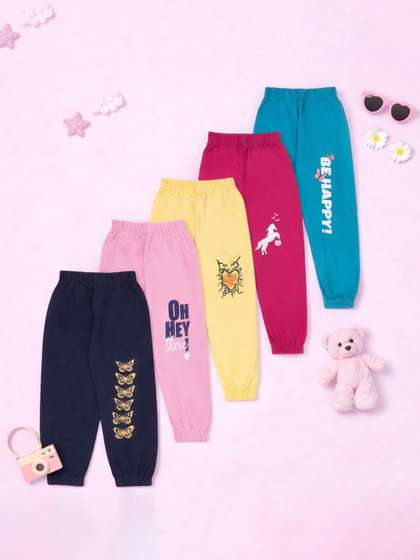 FAZZA Girls Pack Of 5
                    Printed Pure Cotton Joggers