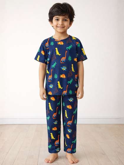Anthrilo Navy Kids Boys
                    Dinosaur Fun Short Sleeve Cotton Night Suit
