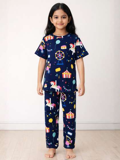 Anthrilo Navy Kids Girls
                    Carnival Circus Short Sleeve Cotton Night Suit
                    Pyjama Set