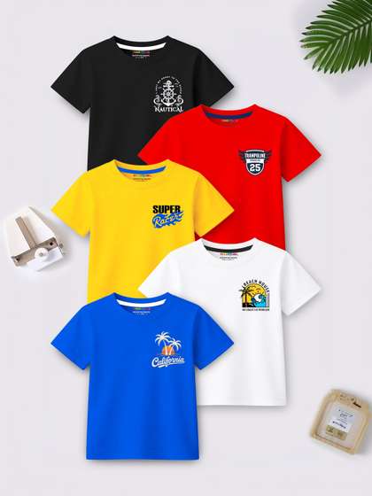 YK X Trampoline Boys
                    Pack of 5 Multicolour Graphic Printed T-Shirt