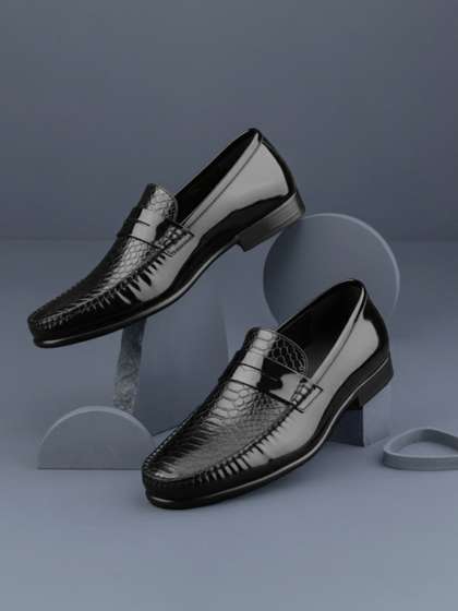 House of Pataudi
                        Textured Round Toe Formal Slip-On Loafers