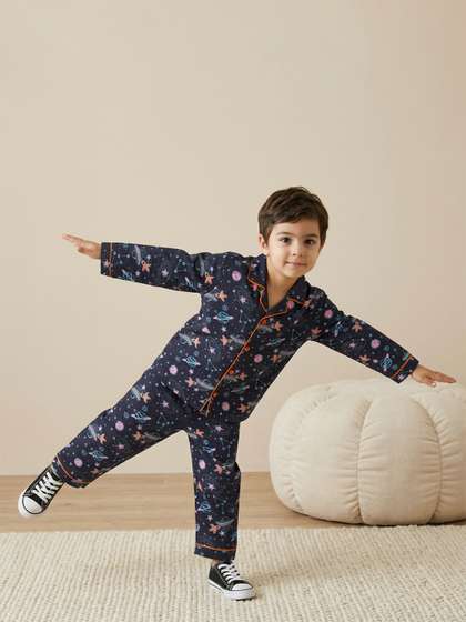 CLAP Boys Full Sleeves
                      Front Button Collar Night Suit