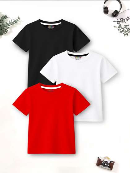YK X Trampoline Boys
                    Pack of 3 Round Neck Solid T-Shirt