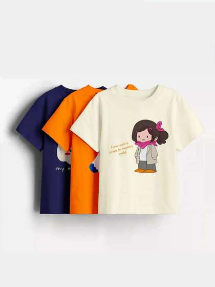 Guugly Wuugly Girls Pack
                    of 3 Regular Round Neck Printed Cotton T-shirt