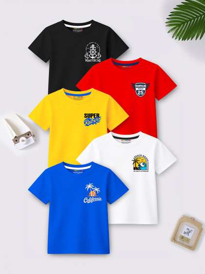 YK X Trampoline Boys
                    Pack of 5 Multicolour Graphic Printed T-Shirt