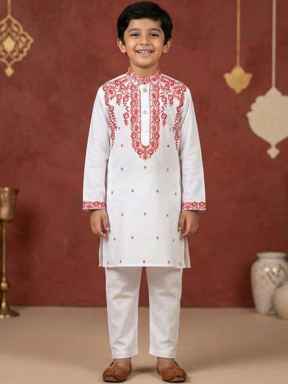 Cae Boys Ethnic Motifs
                      Embroidered Regular Thread Work Kurta with
                      Pyjamas