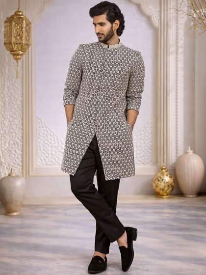 VASTRAMAY
                        Embroidered Mandarin Collar Sherwani