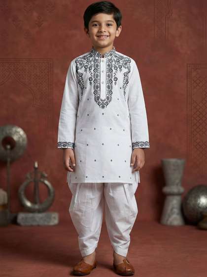 TAKE STYLE Boys Ethnic
                    Motifs Embroidered Regular Thread Work Pure Cotton
                    Kurta with Dhoti Pants