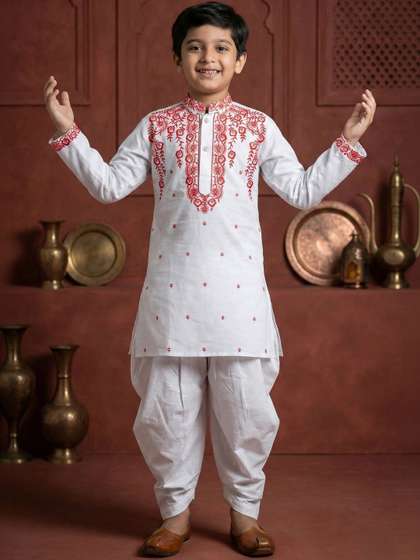 Cae Boys Ethnic Motifs
                    Embroidered Regular Thread Work Pure Cotton Kurta
                    with Dhoti Pants