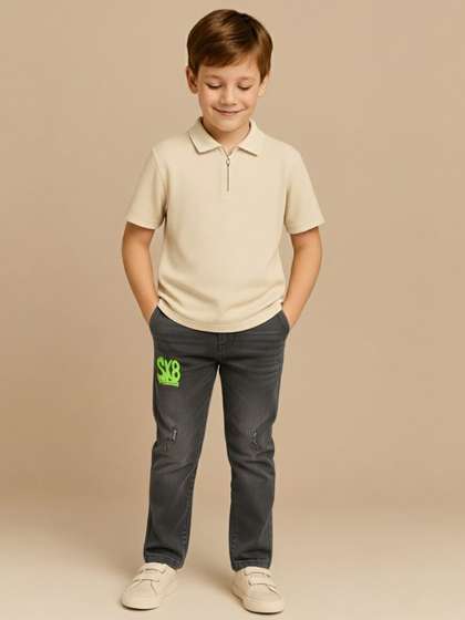 ZAB- ZEN ALPHA BETA Boys
                    Regular Fit High-Rise Mildly Distressed Light Fade
                    Jeans