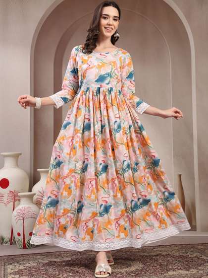 RANGEELO JAIPUR
                        Women Printed Thread Work Maternity Anarkali
                        Kurta