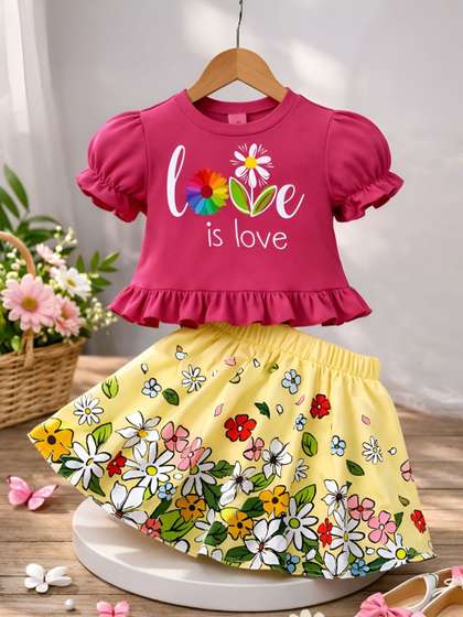 PY PINKYOU Girls
                        Printed Top with Skirt