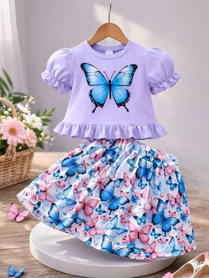 PY PINKYOU Girls
                        Printed Top with Skirt